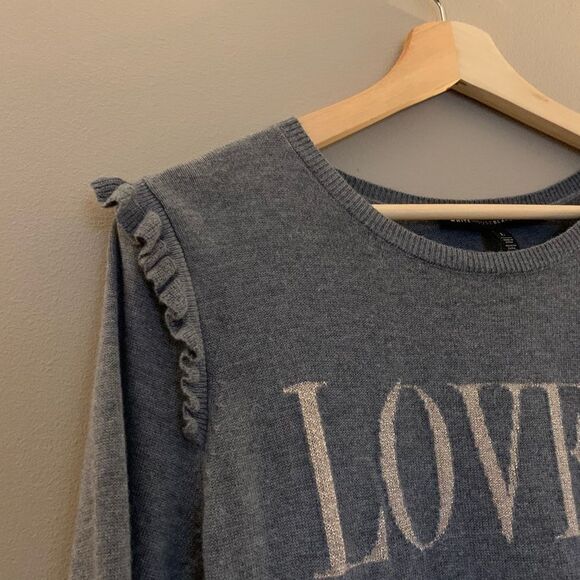 White House Black Market Gray Sweater with 'Loved' Print - Picture 9 of 11